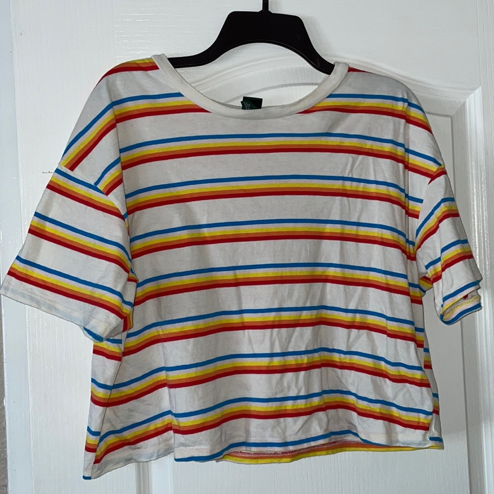 Wild Fable Rainbow Striped semi-Cropped Tee